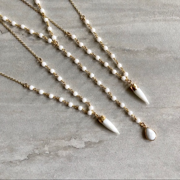 White Agate 14k Boho Necklace - Picture 3 of 8